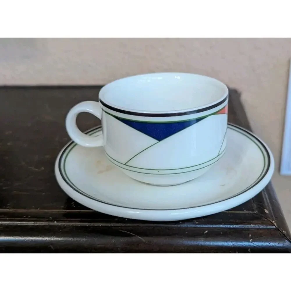 Villeroy & Boch Trio Demitasse Cup Saucer Set Memphis Art Deco Postmodern